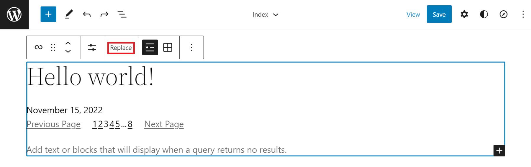 Query Loop Toolbar - Replace Pattern