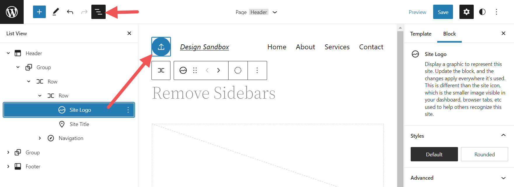 site logo in list view