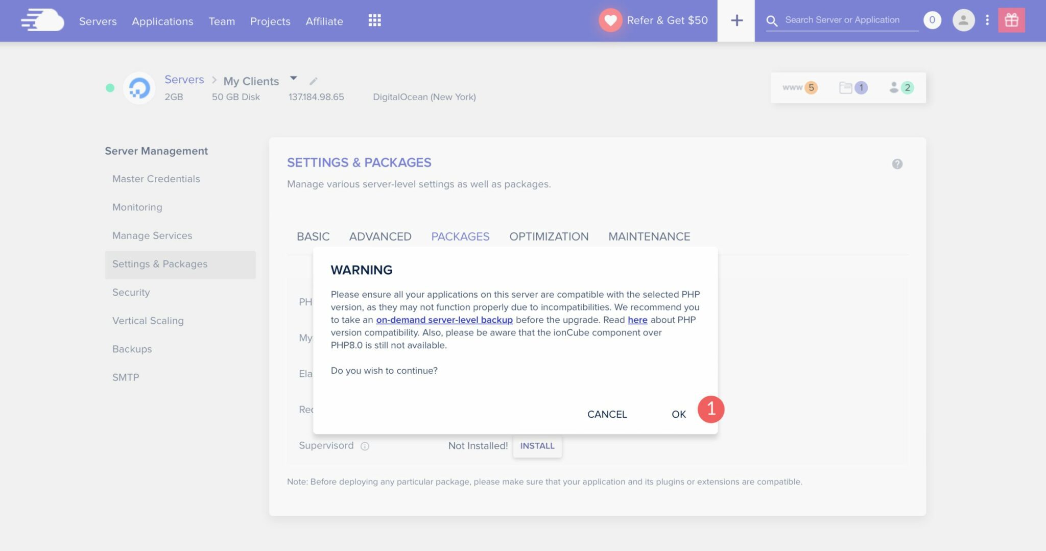 Confrim PHP changes Cloudways