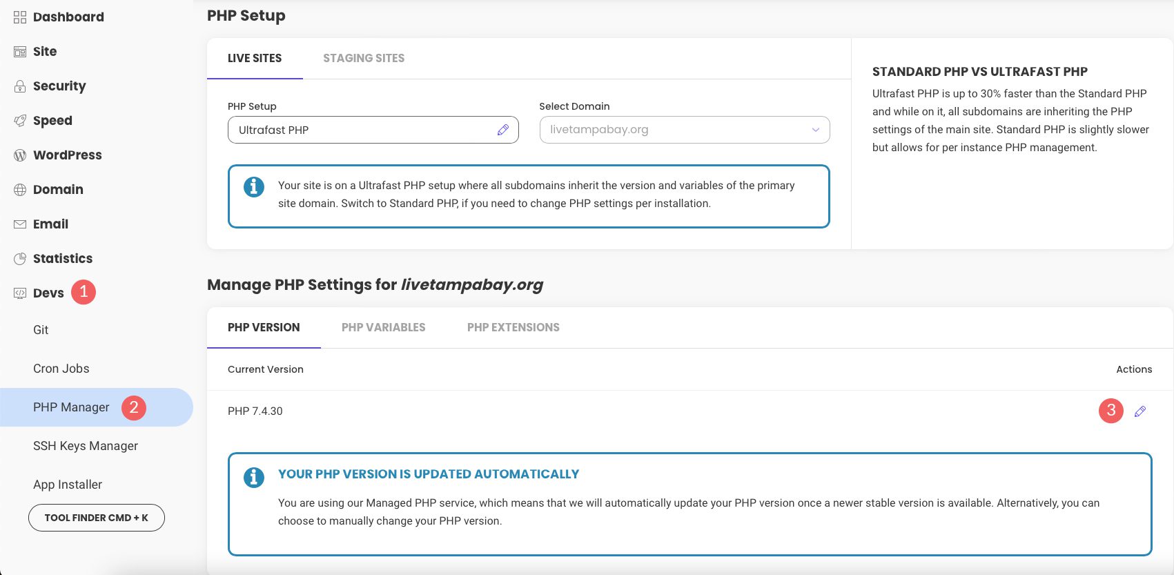 Update WordPress PHP in SiteGround