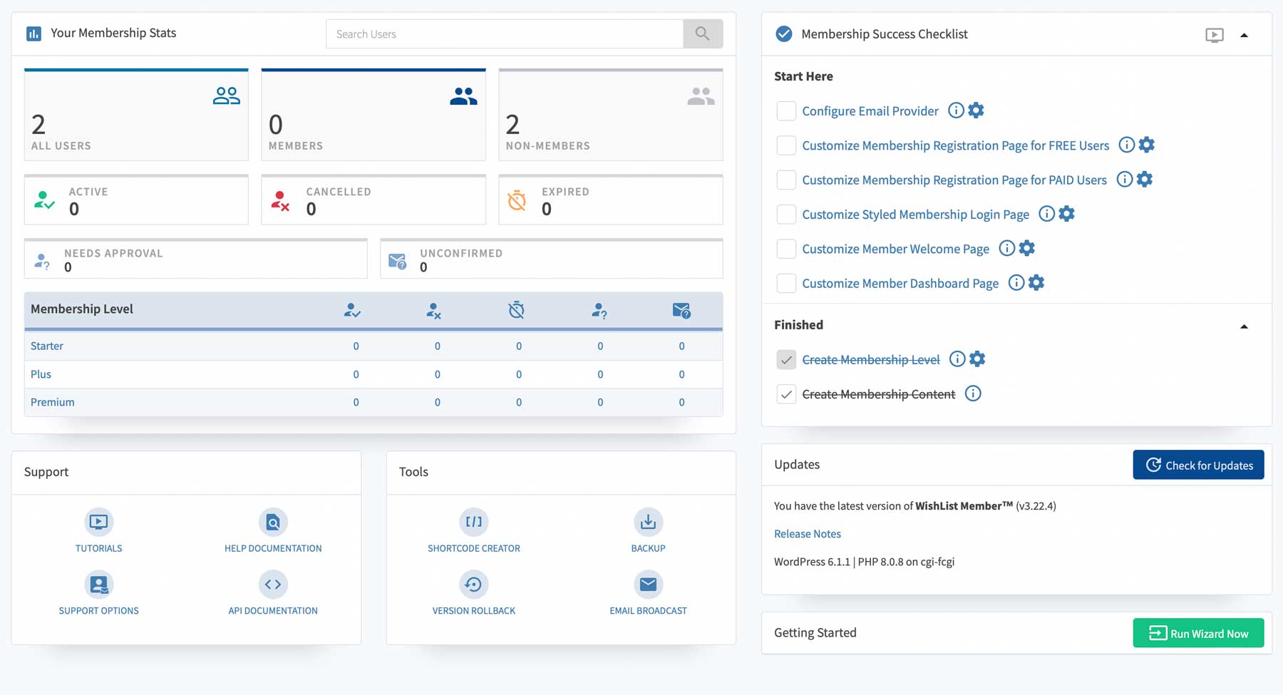 Wishlist Member dashboard