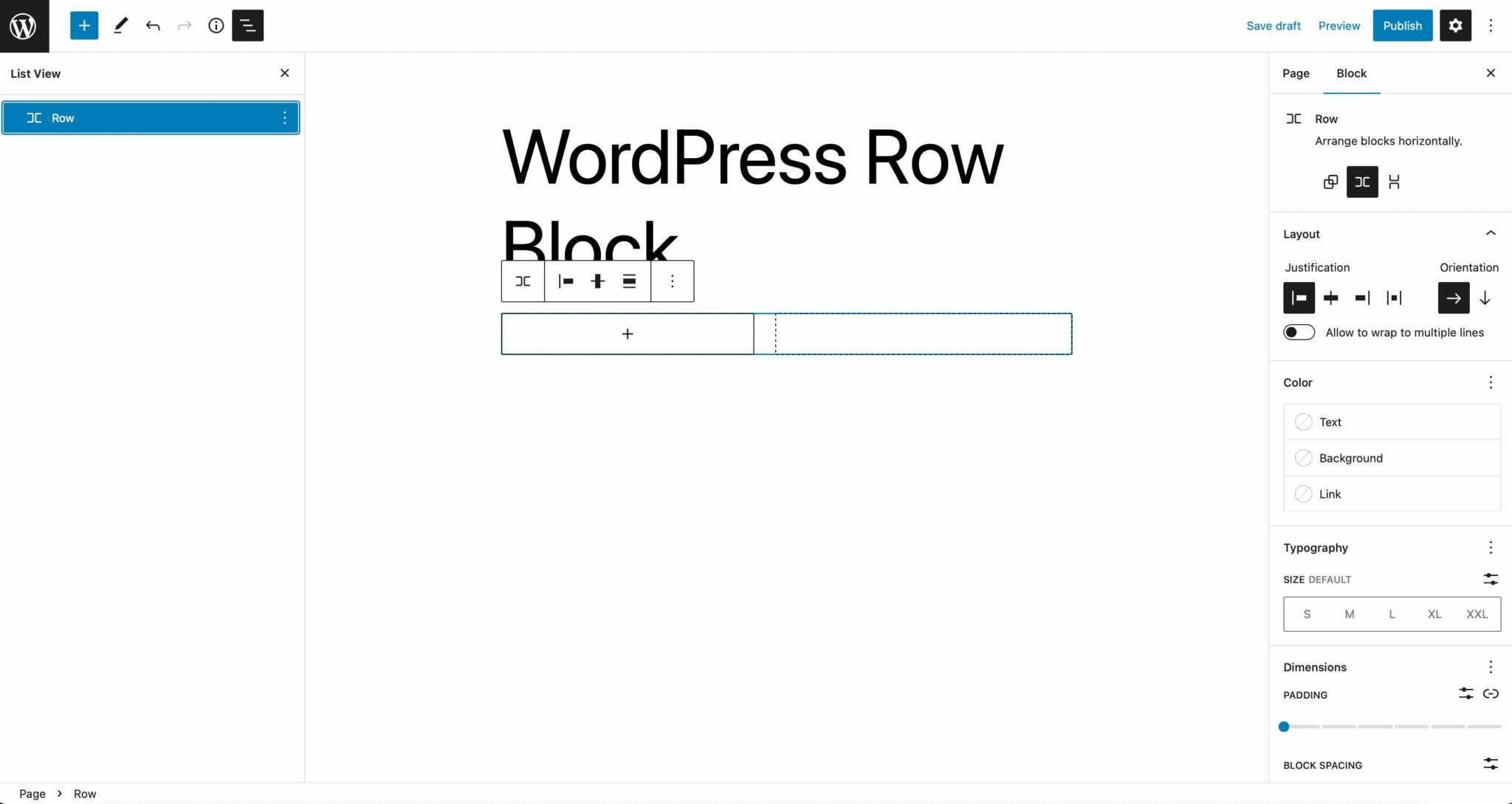 WordPress row block