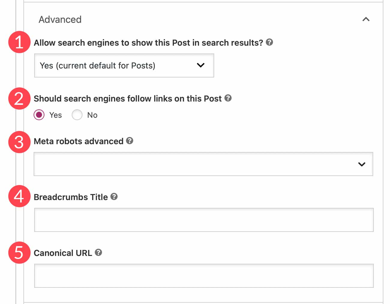 Yoast SEO plugin advanced options