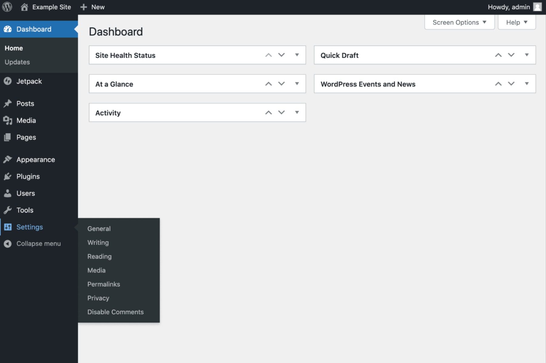 Removing the Discussion settings from WordPress with the Disable Comments plugin.